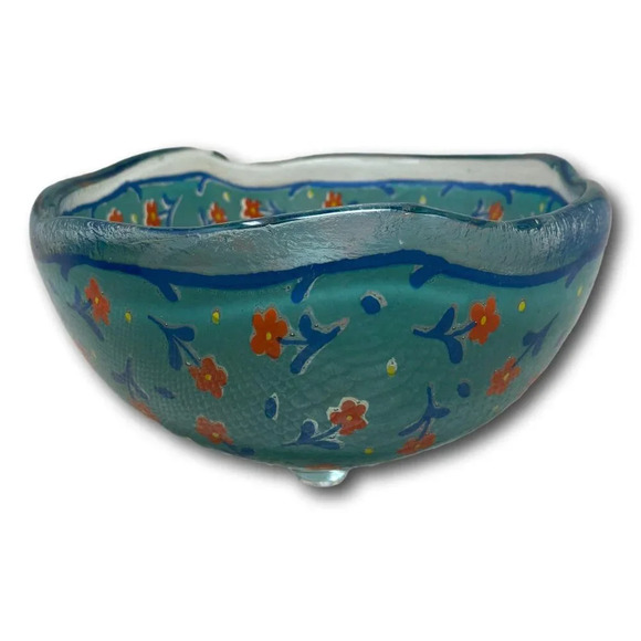 Vintage Other - Vintage Andreas Meyer Handblown Art Glass Bowl with Hand-Painted Floral Design